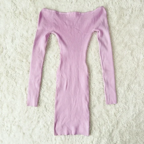 Lovers and Friends Lavender Ribbed Knit Off-Shoulder Mini Dress SMALL Bodycon - Picture 5 of 8